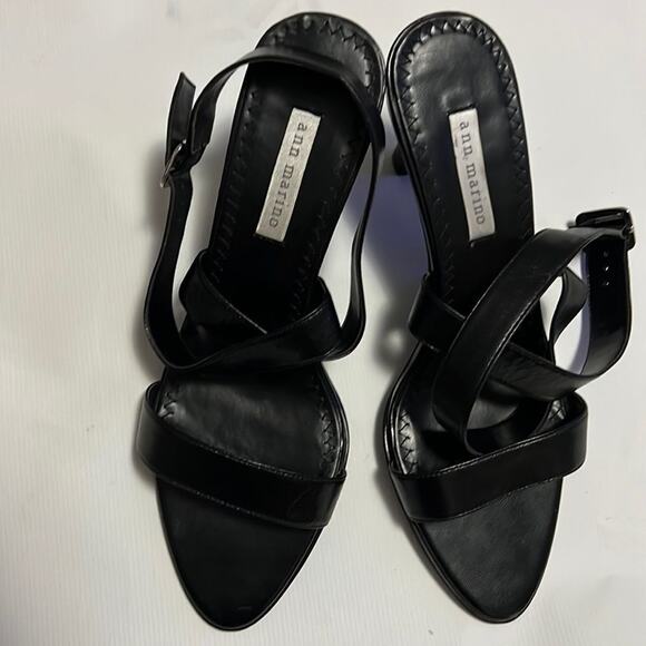 ANN MARINO BLACK LEATHER SANDALS OPEN TOE SIZE 11 M - Picture 1 of 6